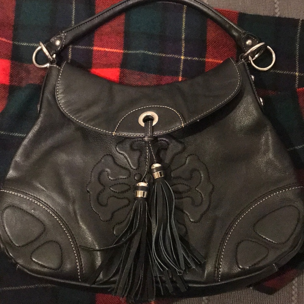 Black leather shoulder bag